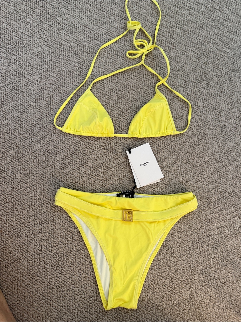 Balmain Neon Yellow Logo Bikini Set